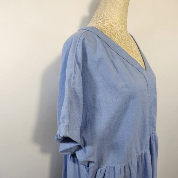 Briggs Ladies Size X-Large Blue Linen Blend V-Neck Pockets Pleated Dress Casual - Picture 8 of 16